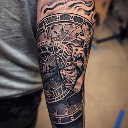 Impressive Full Forearm Clock Tattoo Idea