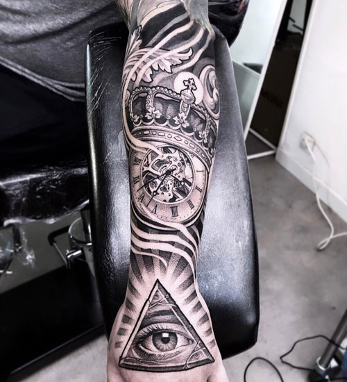 Incredibly Detailed Third Eye Clock Design for Forearm Tattoos