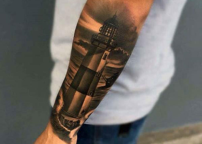 Mesmerizing Lighthouse Tattoo Idea for Men