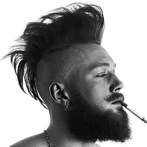 Mohawk for Thick Hair Paired with Beard and Mustache