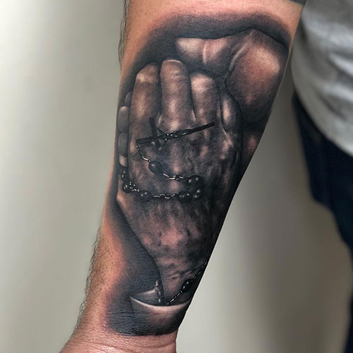Religious Forearm Piece of Hands Holding a Rosary