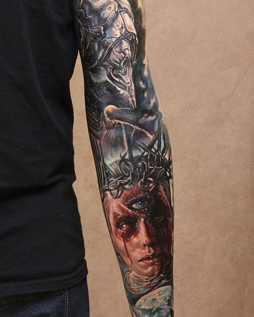 Three Eyed Man Detailed Forearm Tattoo Idea