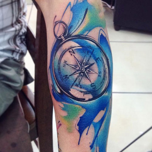 Watercolor Ink Splattered Compass Piece for Men