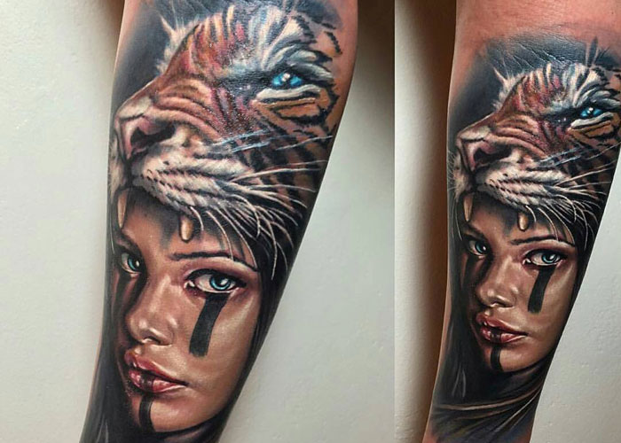 Wild Cat Headdress Tattoo Design