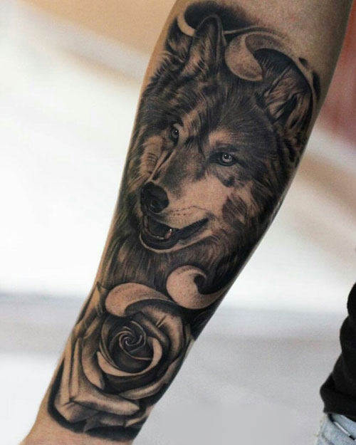 Wolf and Rose Beautiful Forearm Piece
