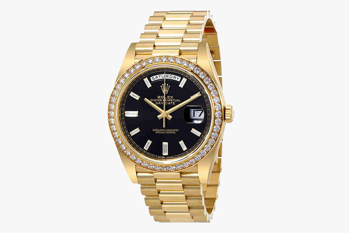 Rolex Oyster Perpetual Day-Date Black Dial Automatic Mens 18 Carat Yellow Gold President Watch