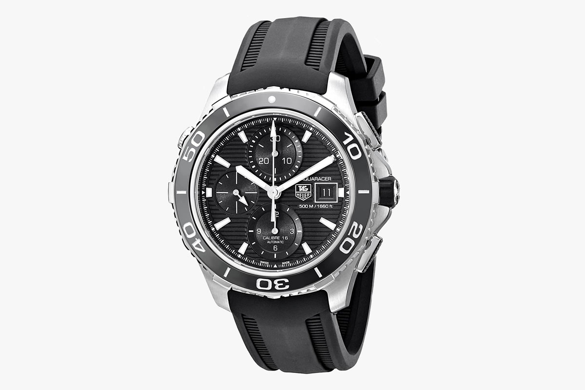 Tag Heuer Men's CAK2110.FT8019 Aquaracer500 Stainless Steel Watch with Black Rubber Strap