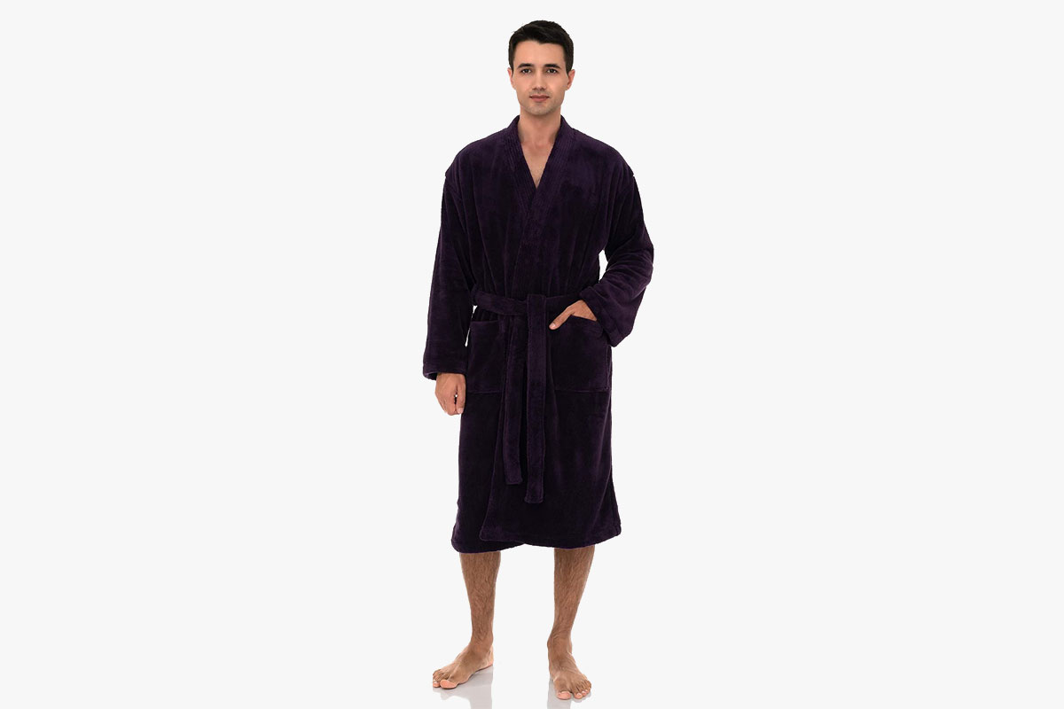 BIANJESUS Men Absorbent Bathrobe Cotton Red XL to 4XL Towelling Bath Robe 2 Pockets Belt Soft Comfortable Bathroom