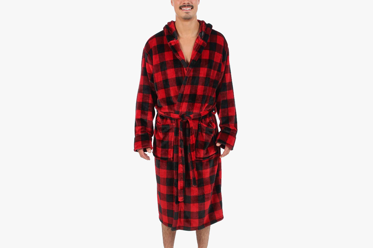 Wanted Men’s Hooded Microfleece Bathrobe with Pockets