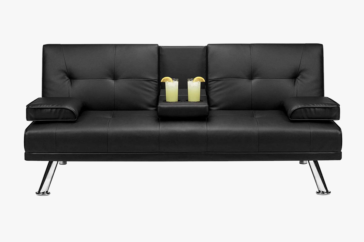 Best Choice Products Modern Faux Leather Convertible Futon Sofa