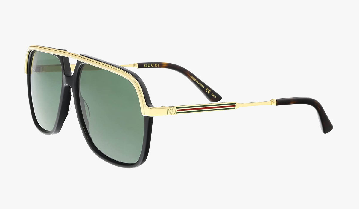 Gucci GG Black/Gold Square Pilot Sunglasses