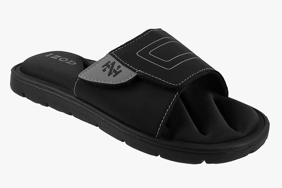 IZOD Men's Memory Foam Sandal, Velcro Adjustable Sport Slide