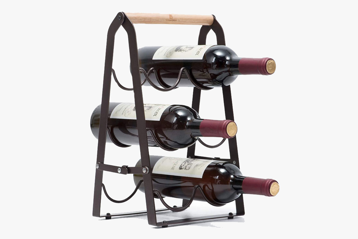 KINGRACK Countertop Wine Rack, Tabletop Wood Wine Holder for 6 Bottle Wine, 3-Tier Classic Design, Perfect for Home Decor, Bar, Wine Cellar, Basement, Cabinet, Pantry-Set of 1, Wood & Metal(Copper)