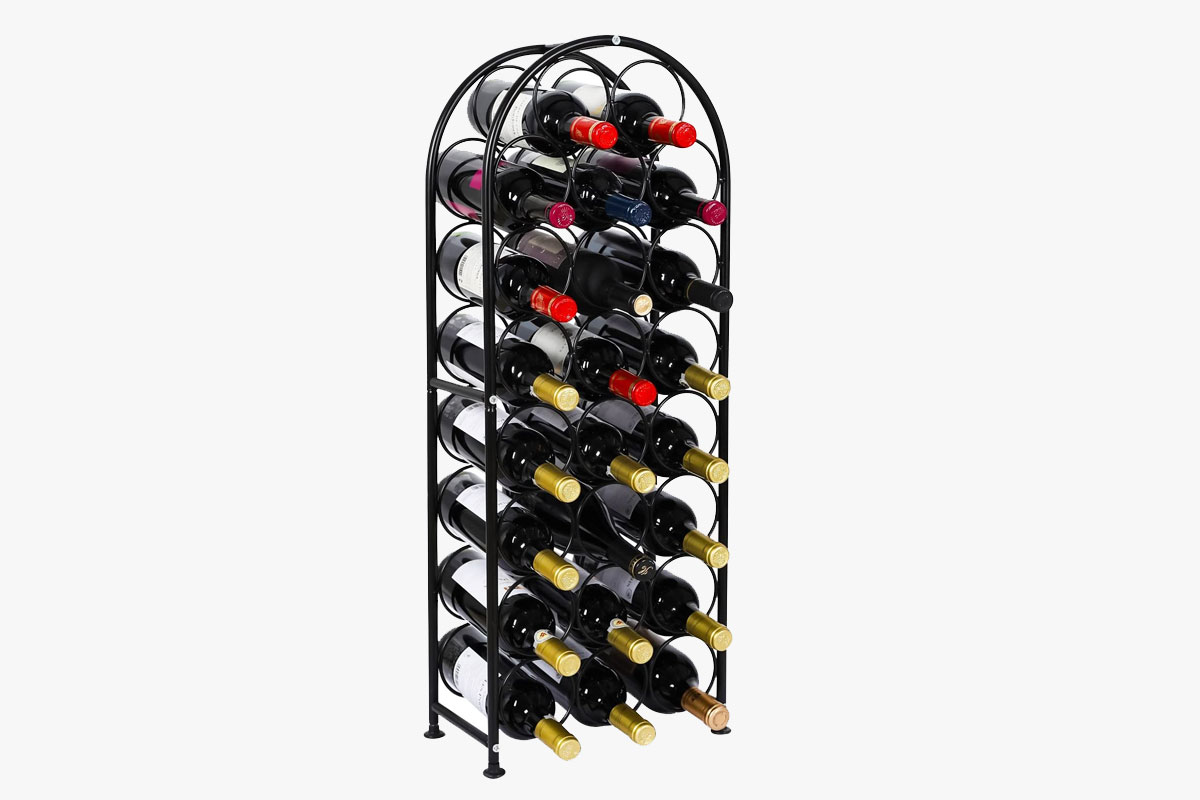 PAG 23 Bottles Arched Free-Standing Floor Metal Wine Rack Wine Display Holders Stands with 4 Adjustable Foot Pads, Black