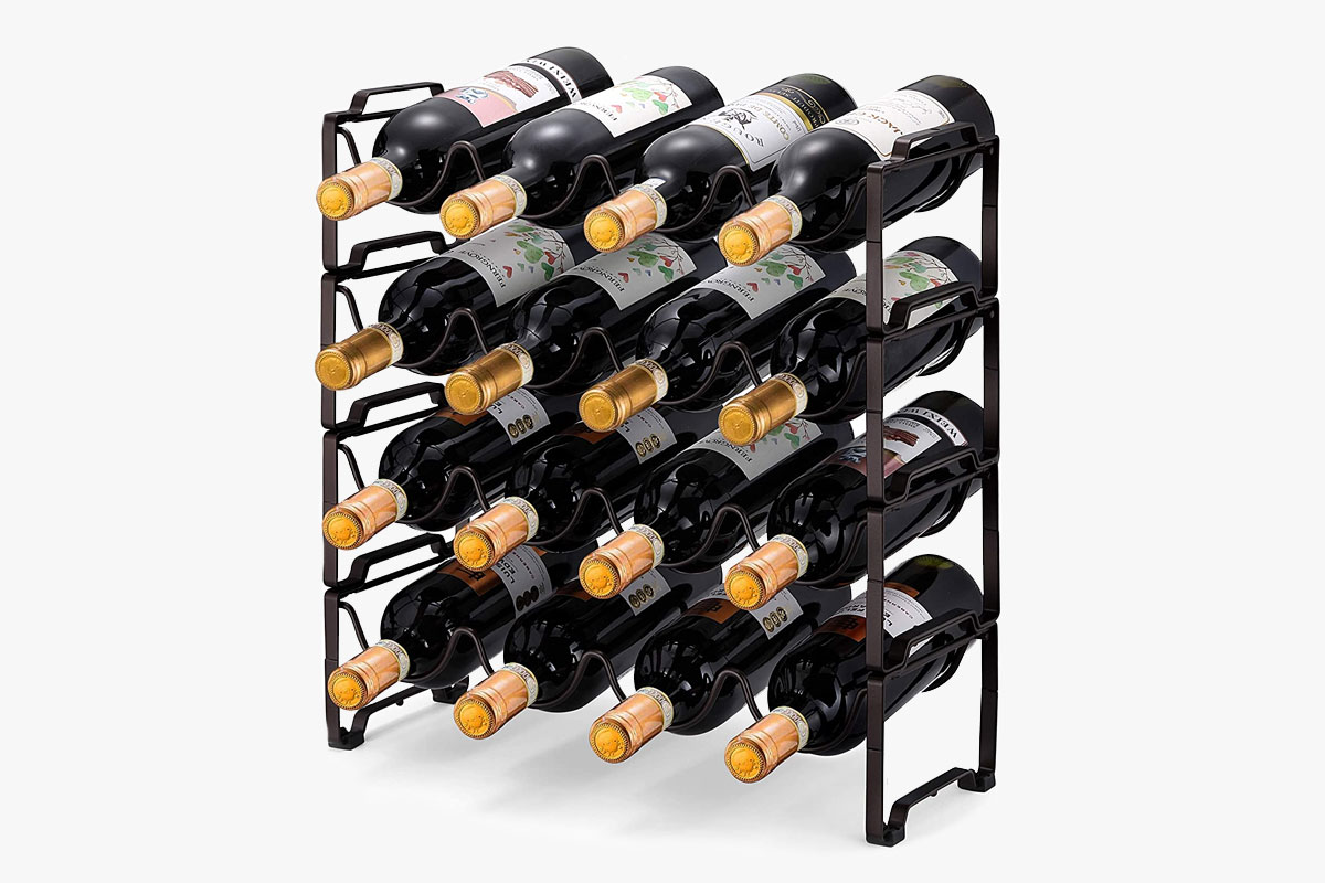Simple Trending 4-Tier Stackable Wine Rack, Standing Bottles Holder Organizer, Wine Storage Shelf, Towel Rack for Kitchen Pantry Cabinet, Hold 16 Bottles, Bronze