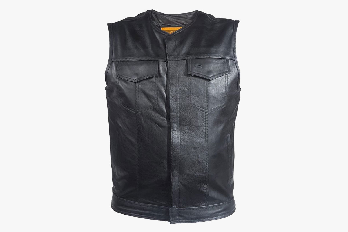 Ultimate Leather Apparel Collarless Motorcycle Vest with Dual Gun Pocket