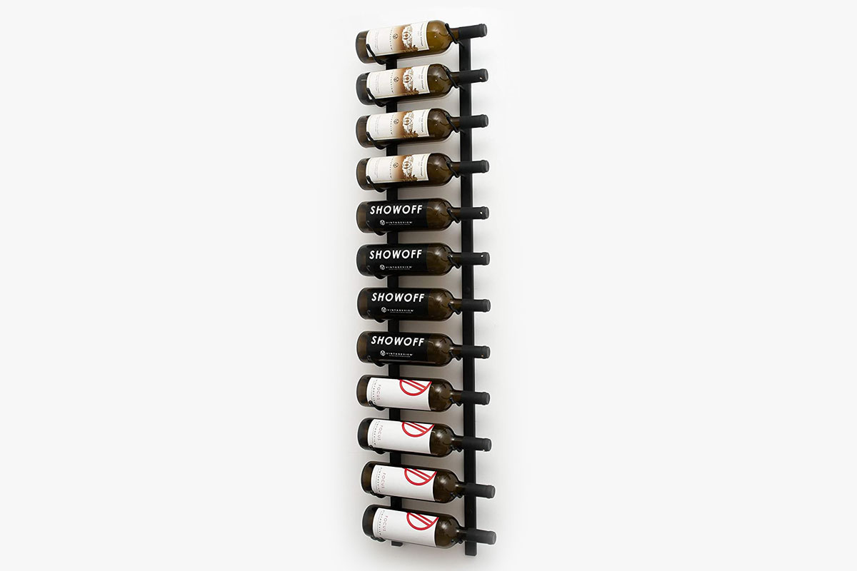 VintageView Wall Series (4 Ft) - 12 Bottle Wall Mounted Wine Rack (Satin Black) Stylish Modern Wine Storage with Label Forward Design