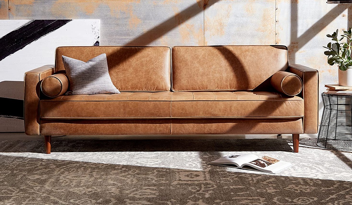amazon brand – rivet aiden tufted mid-century modern leather bench seat sofa