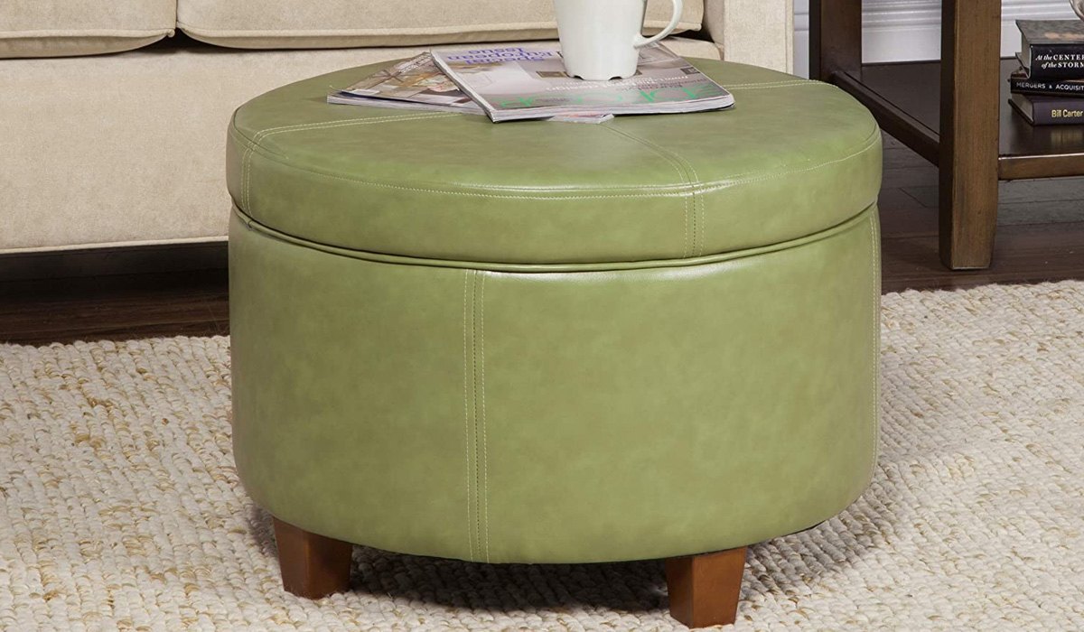 homepop round leatherette moss green storage ottoman with lid