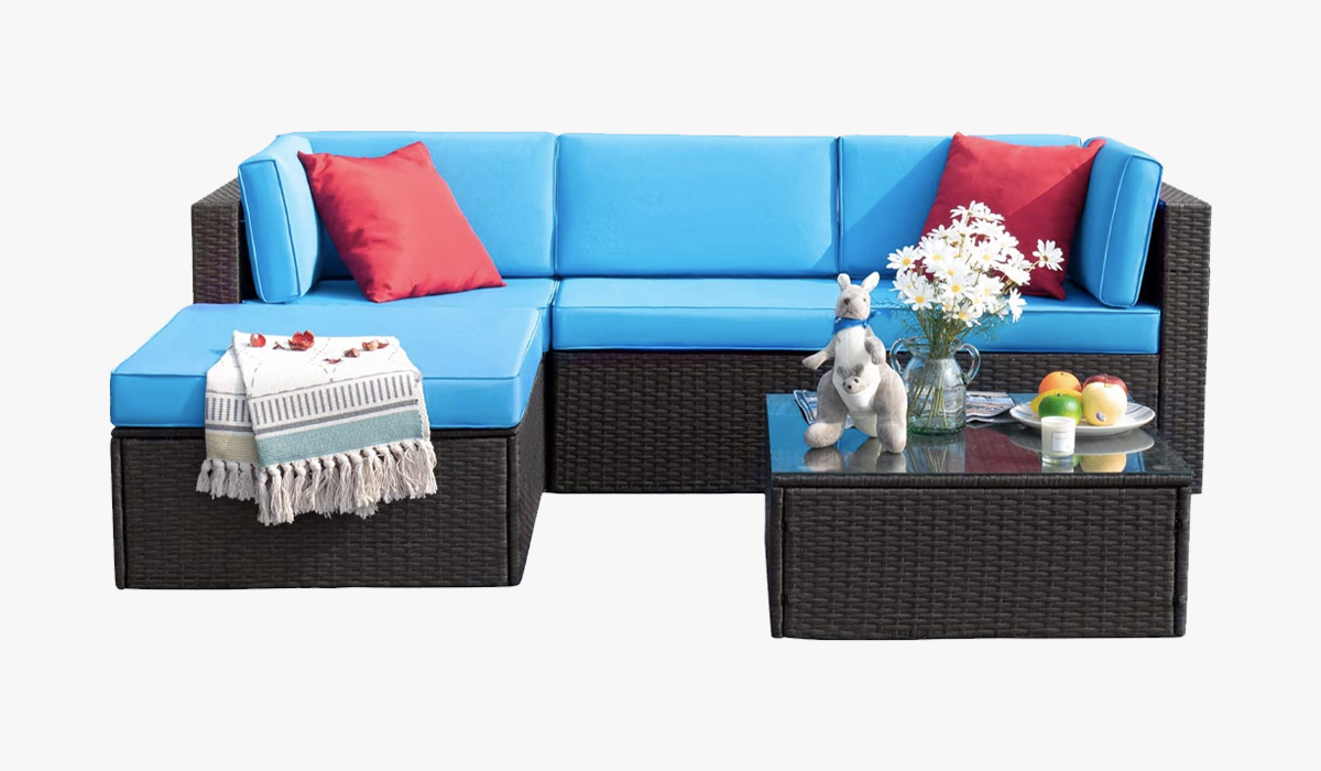 tuoze 5 pieces sofa set with glass coffee table outdoor furniture