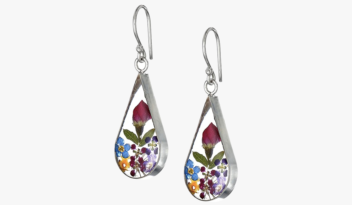amazon sterling silver pressed flower teardrop earrings