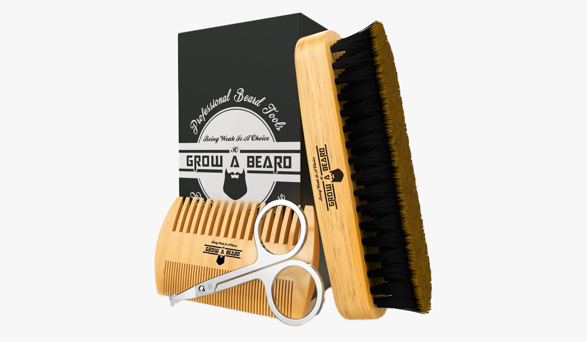 grow alpha beard beard brush, comb, & scissors grooming kit - cool gifts for men